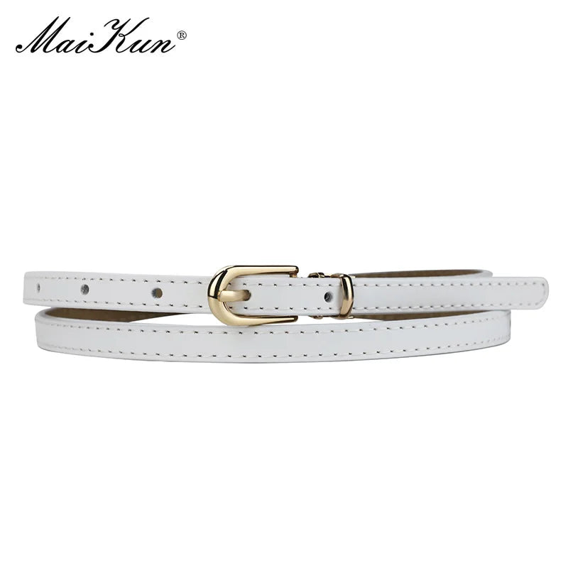 Women Belts Alloy Pin Buckle Genuine Leather Thin Belt Female Waistband for Jeans Dresses Pants