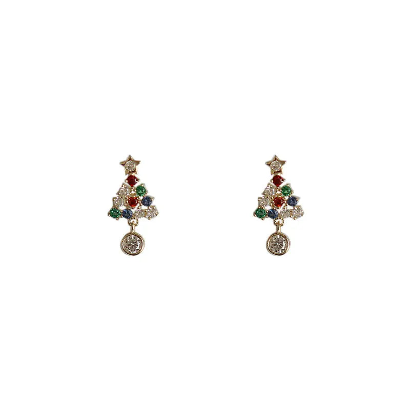 925 Sterling Silver Simple Christmas Tree Stud Earrings Women Pavé Color Crystals Christmas Fashion Jewelry Accessories