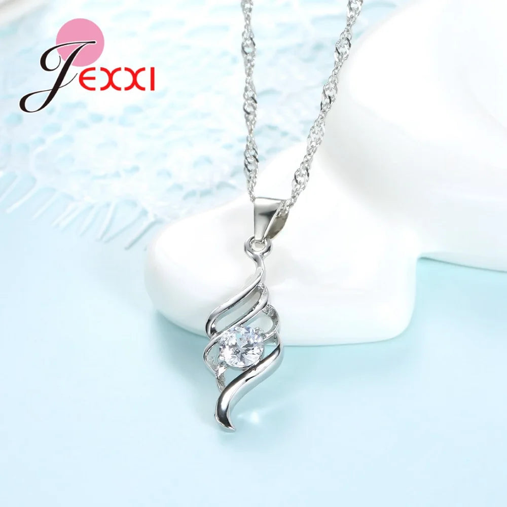 925 Sterling Silver Latest Necklace Pendent Earring Sets For Women Bright Bright Crystal Fashion Wedding Set For Girls