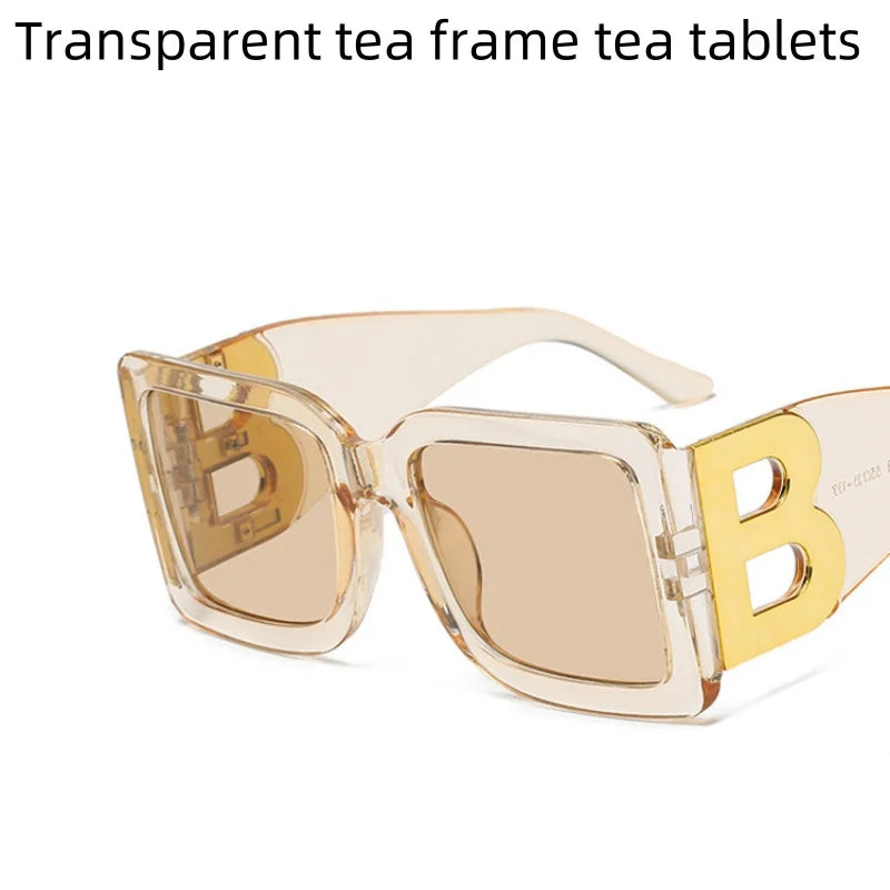 Women's Sunglasses Large Frame Square B Letter Trendy Vintage Fashionable Wear For Gatherings, Outdoor Driving UV400 Shades