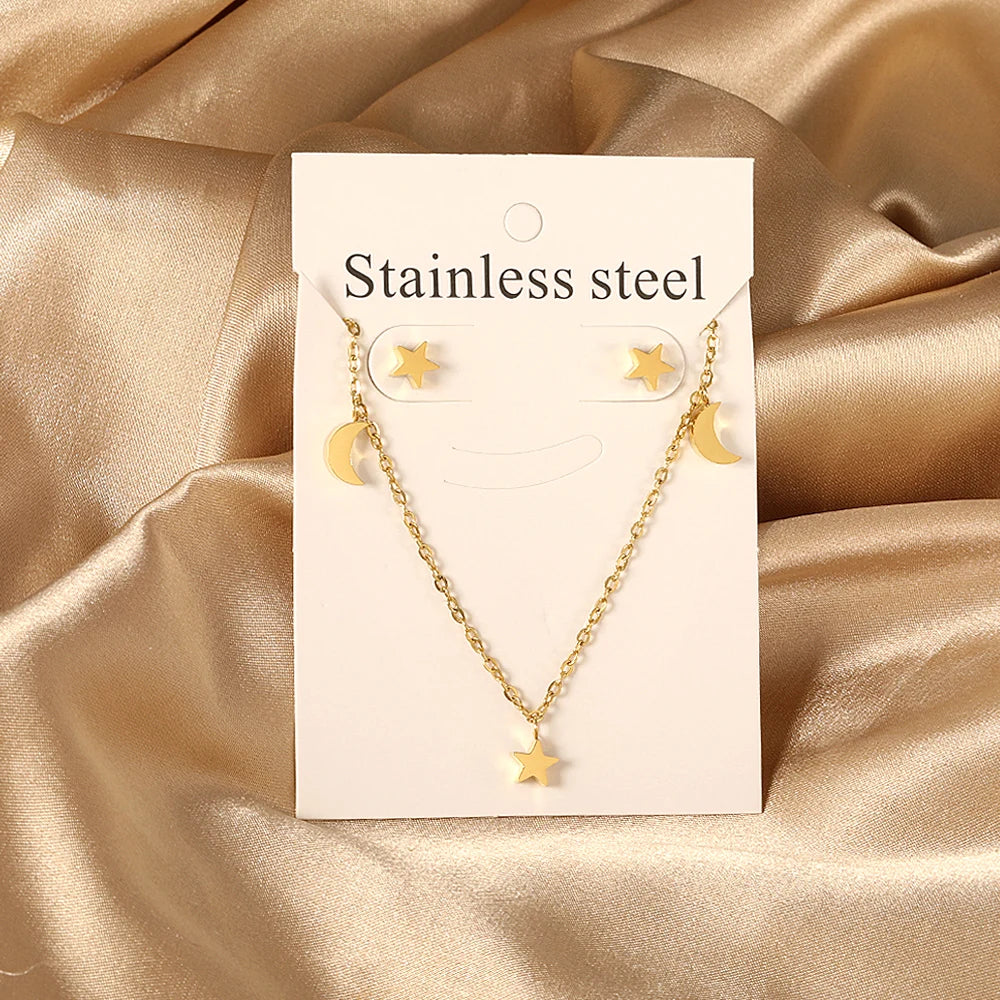 Fashion Water Drop Choker Necklace Earrings Sets Stainless Steel Woman/Girls Luxury Jewelry Set Wedding Accessories