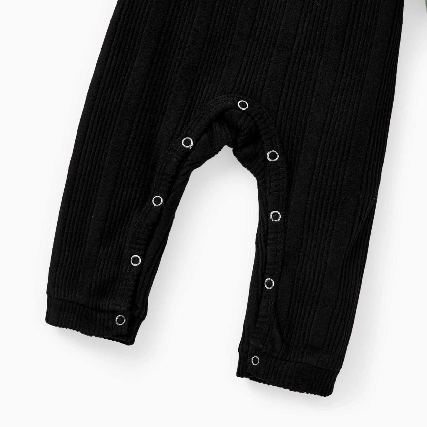 Family Matching Sets Green Color Block Long Sleeves Ribbed Tops/Dress/Romper