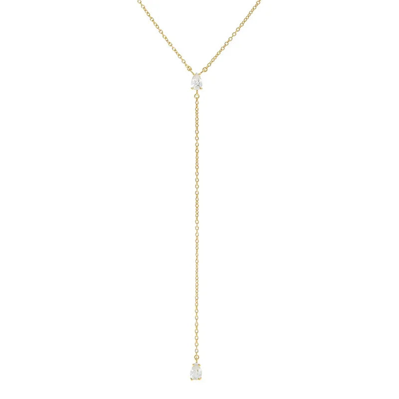 925 Sterling Silver Elegant Y Shape Necklace For Women Temperament Long Chain Tassel Water Drop CZ Zircon Pendant Necklace