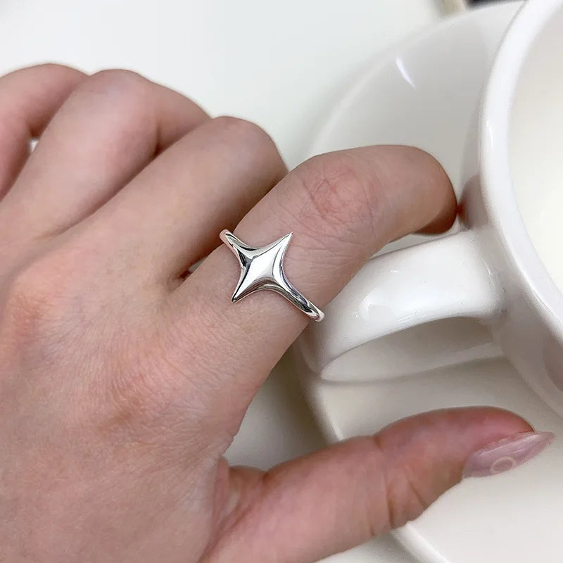 925 Sterling Silver Rings For Women Geometric Fine Jewelry Finger Adjustable Simple Star Ring For Party Birthday Gift