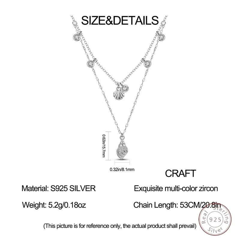 Necklace 925 Sterling Silver Shell Classic Simple Adjustable Women Girls Fashion Jewelry Gift