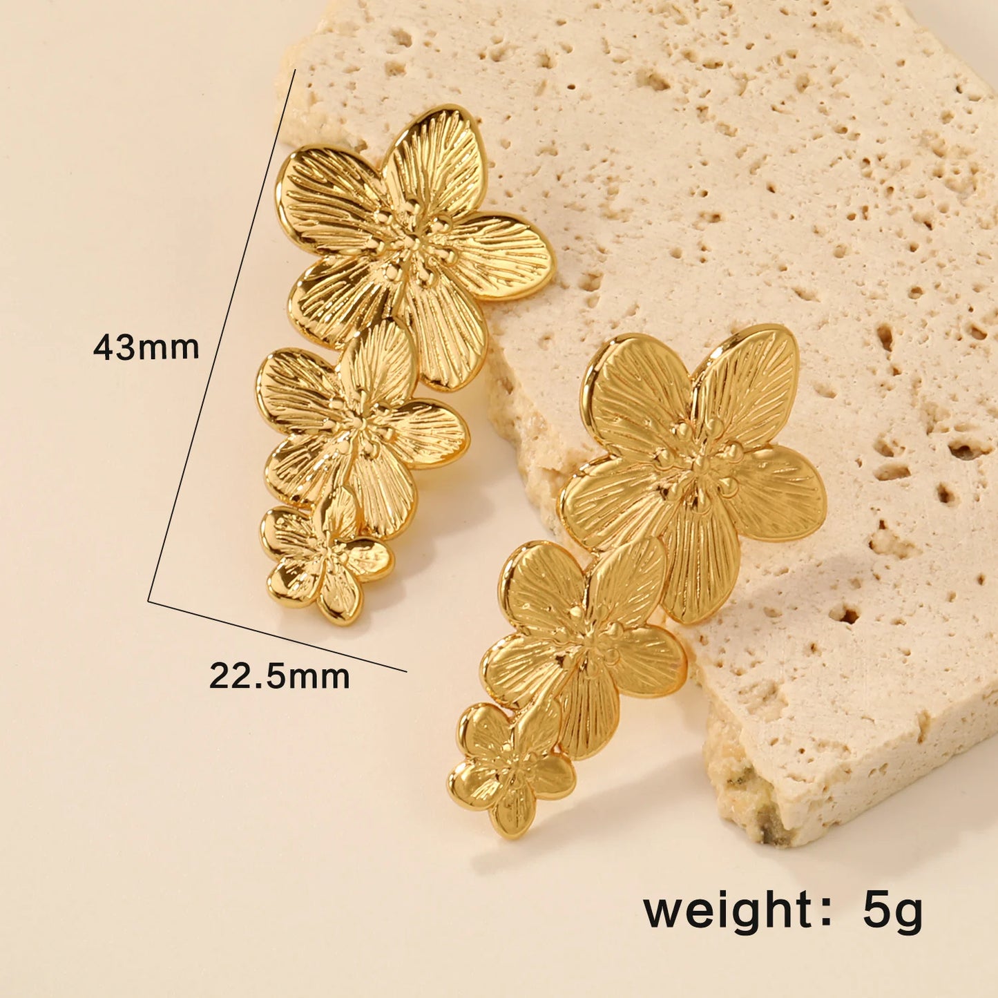 2PC Women's Fashion Trendy Stainless Steel Flower Earrings Necklace Set Gold-Plated Jewellry Party Dressing Gifts