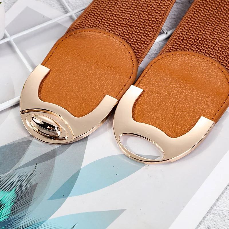 Buckle Wide Women Belts Stretch Cummerbund PU Leather Corset Belt Female Lady Waistband GM121