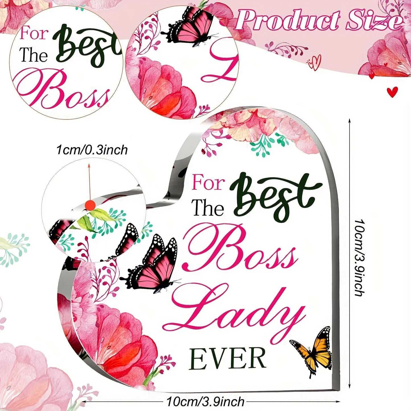 1pc Ladies Acrylic Heart Gift Best Boss Ladies Desk Gift Plaque Keepsake Thank You Gift Birthday Gift