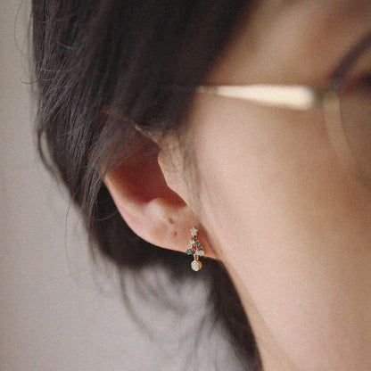 925 Sterling Silver Simple Christmas Tree Stud Earrings Women Pavé Color Crystals Christmas Fashion Jewelry Accessories