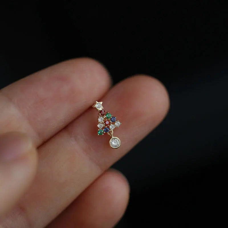 925 Sterling Silver Simple Christmas Tree Stud Earrings Women Pavé Color Crystals Christmas Fashion Jewelry Accessories