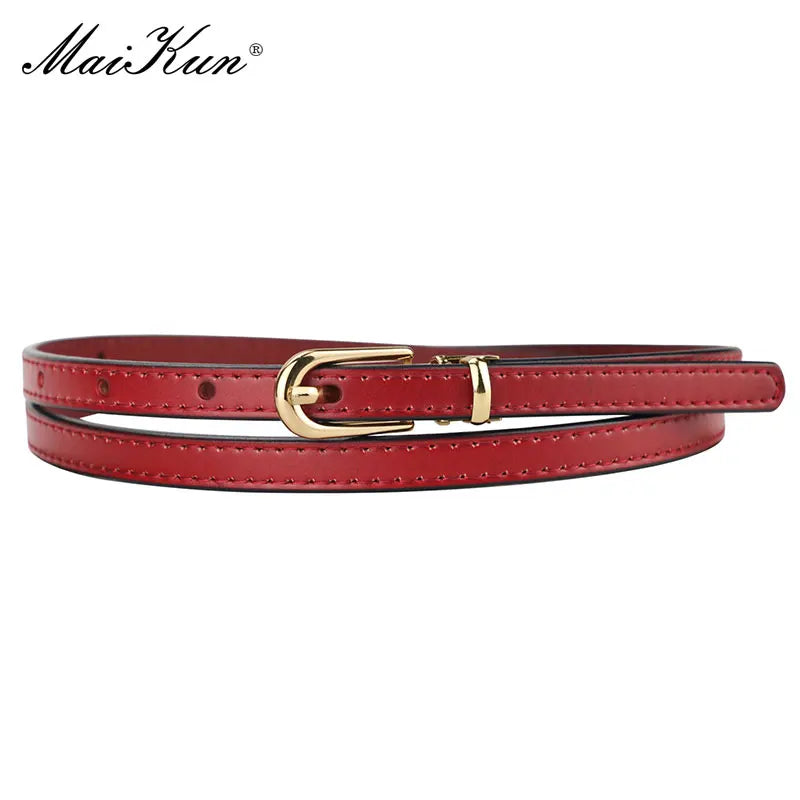 Women Belts Alloy Pin Buckle Genuine Leather Thin Belt Female Waistband for Jeans Dresses Pants
