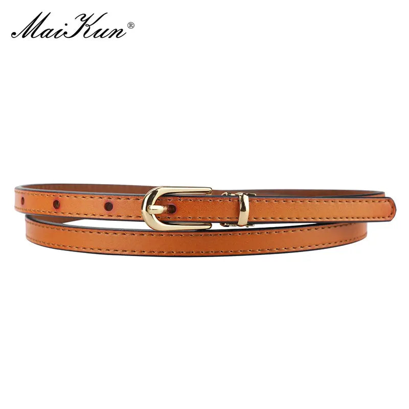 Women Belts Alloy Pin Buckle Genuine Leather Thin Belt Female Waistband for Jeans Dresses Pants