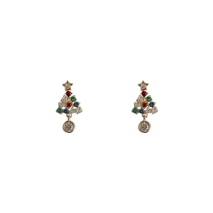 925 Sterling Silver Simple Christmas Tree Stud Earrings Women Pavé Color Crystals Christmas Fashion Jewelry Accessories