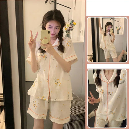 Rabbit Printing Ladies Pajamas Set Summer Kawaii Loungewear Women Green Homewear Cute Cartoon Korean Fashion Version Outfits