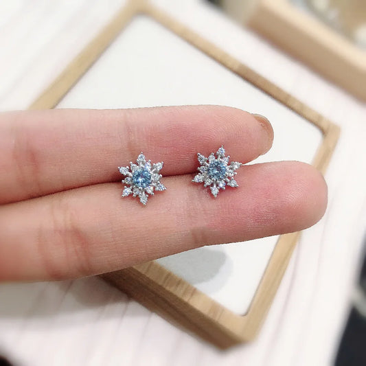 Silver Color New Snowflake Earrings Zircon Simple Stud Earrings Women's Wedding  Jewelry Earrings