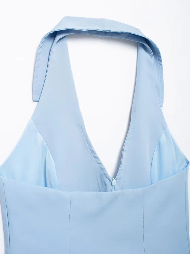 Sleeveless Backless Tank Tops for Women, Front Zipper, Hlaterneck, Female Camis, Sexy Fashion