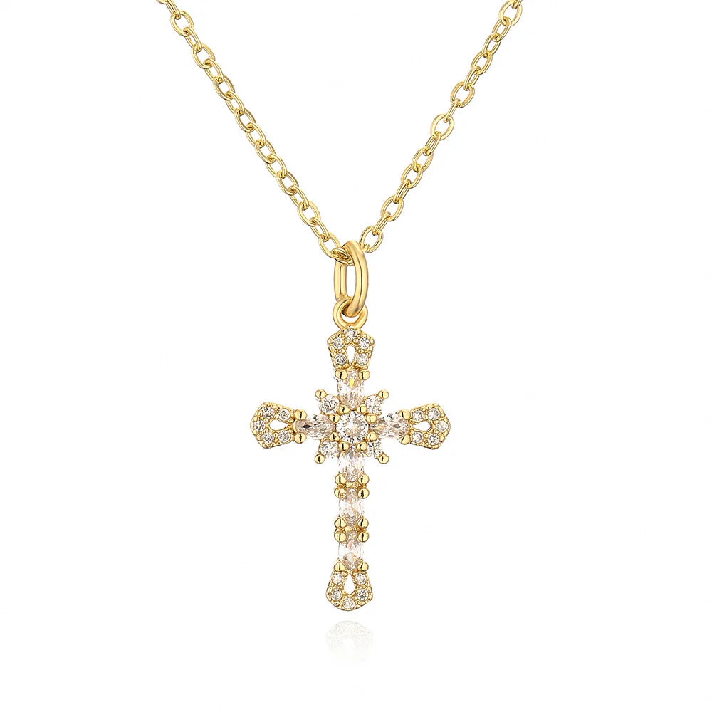 Fashion Female Cross Pendants Gold Color AAA CZ Stone Cross Pendant Necklace Jewelry For Men/Women Wholesale