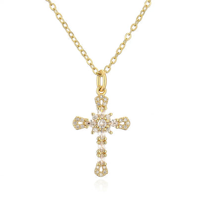 Fashion Female Cross Pendants Gold Color AAA CZ Stone Cross Pendant Necklace Jewelry For Men/Women Wholesale