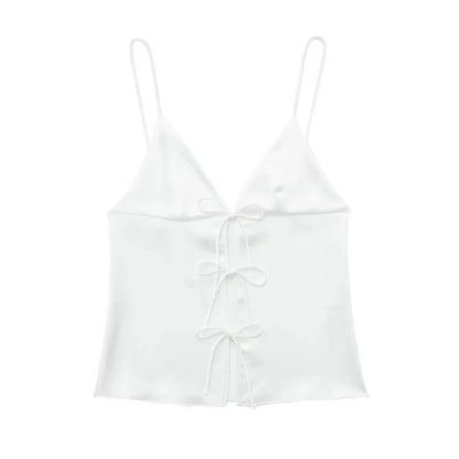 V Neck Tank Tops for Women, Thin Straps, Female Cami, Front Tie, Sexy, Fashion