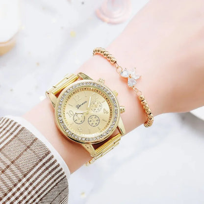 Women  Watches Geneva Classic Rhinestone Watch Women Watches Ladies Fashion Gold Watch Clock