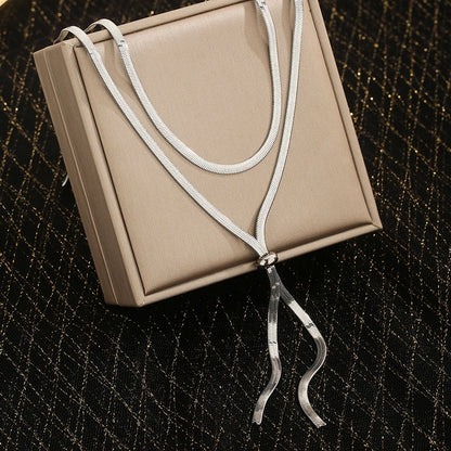 316L Stainless Steel New Fashion Fine Jewelry 134cm Pull Adjusting Charm Flat Snake Chain Choker Necklaces Pendants For Women