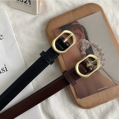 Women Belts Pu Leather Simple Metal Buckle Belt Girls Dress Jean Pants Waistband Belt