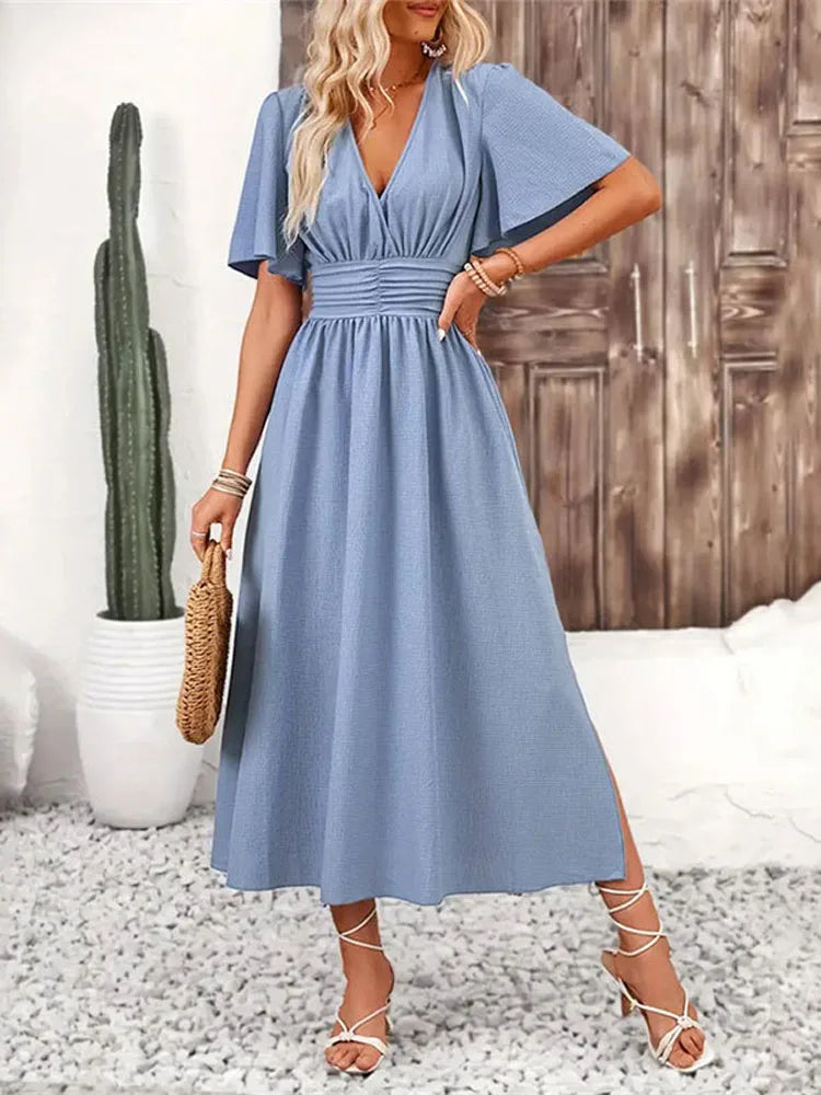 New Women's Summer Elegant A-line Long Dress,Women Casual Dress, Short Sleeved Dress, Women's Clothing