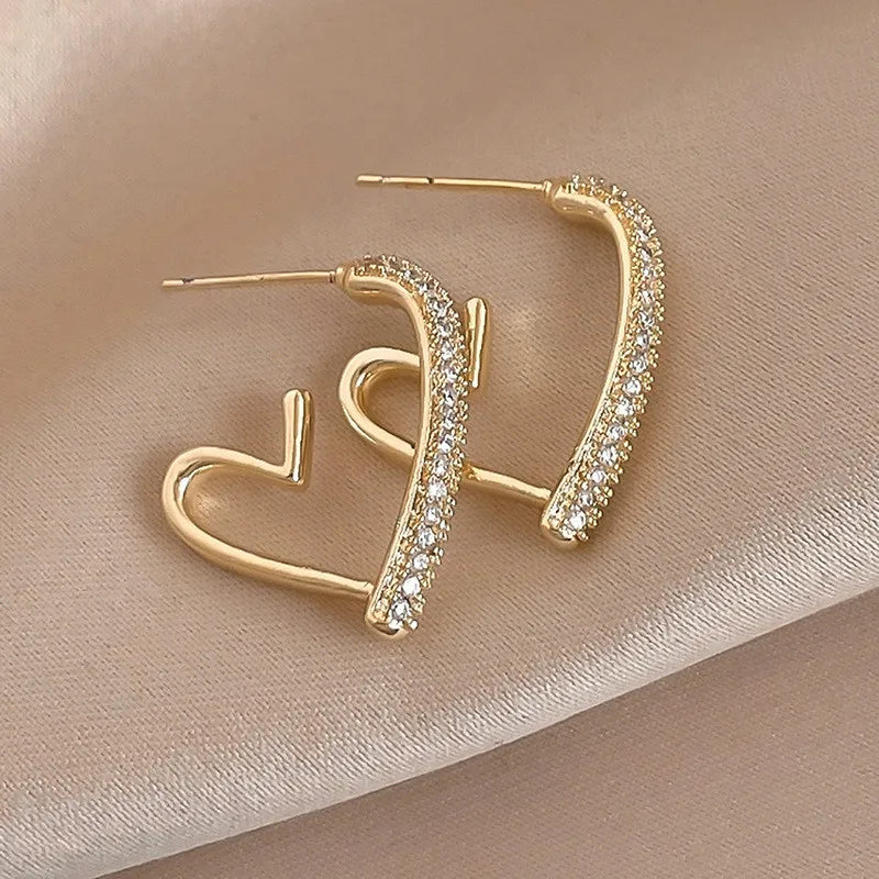 925 Silver Needle Korean Fashion Crystal Heart Earrings For Women Jewelry 2025 Trending New Luxury Women's Hoop Earrings Brincos