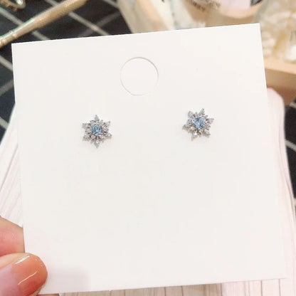 Silver Color New Snowflake Earrings Zircon Simple Stud Earrings Women's Wedding  Jewelry Earrings