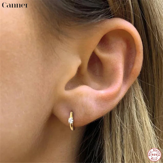 Simple Luxury Circle Zircon Earring 925 Sterling Silver Crystal CZ Hoop Earrings for Women Gold Silver Fashion Jewelry