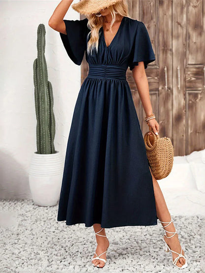 New Women's Summer Elegant A-line Long Dress,Women Casual Dress, Short Sleeved Dress, Women's Clothing