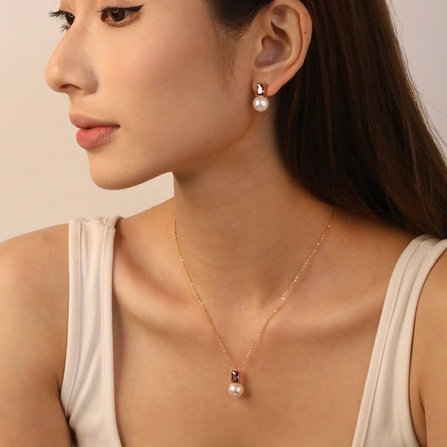 Stainless Steel Set Jewelry Woman Imitation Round Pearl Jewellry Sets Wedding Party Dangle Drop Earrings Necklace