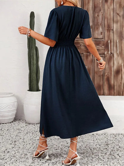 New Women's Summer Elegant A-line Long Dress,Women Casual Dress, Short Sleeved Dress, Women's Clothing