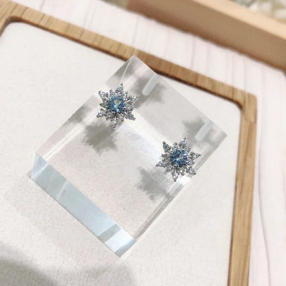 Silver Color New Snowflake Earrings Zircon Simple Stud Earrings Women's Wedding  Jewelry Earrings