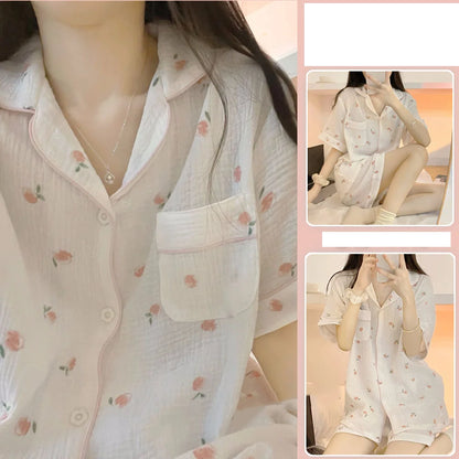 Rabbit Printing Ladies Pajamas Set Summer Kawaii Loungewear Women Green Homewear Cute Cartoon Korean Fashion Version Outfits