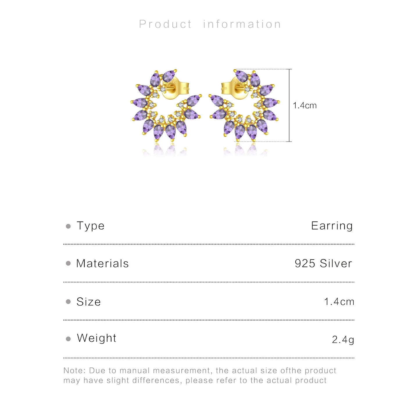 925 Sterling Silver Purple Pear Shape Zircon Flower Women Stud Earrings Vintage Luxury Jewelry Gift for Evening Party