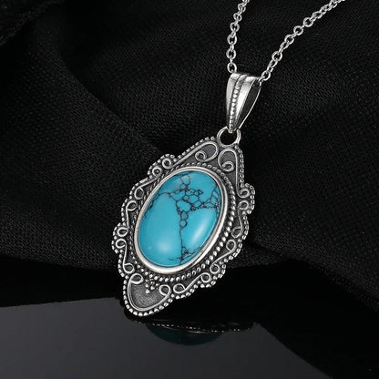 925 Silver Necklace Natural Turquoise Pendants Necklace Fine Jewelry for Women Vintage Party Gifts with Chain