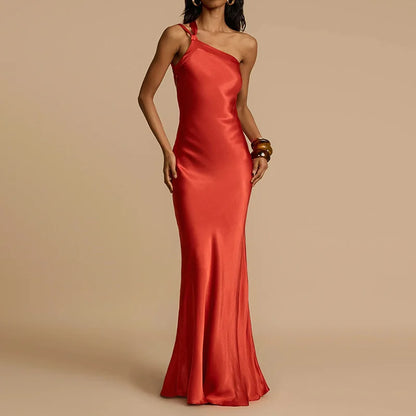 Chic Diagonal Collar Women Casual Dress Elegant Ladies Sleeveless Party Dress Female Sexy Hollow Out Solid Dresses 2024 Vestido