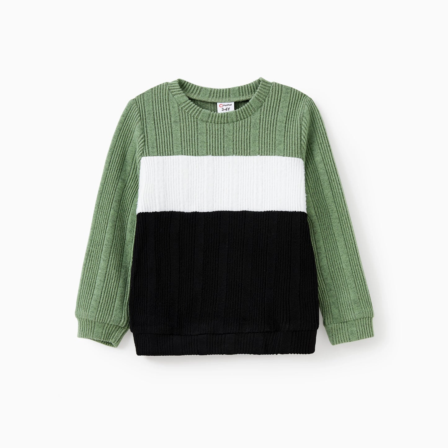 Family Matching Sets Green Color Block Long Sleeves Ribbed Tops/Dress/Romper