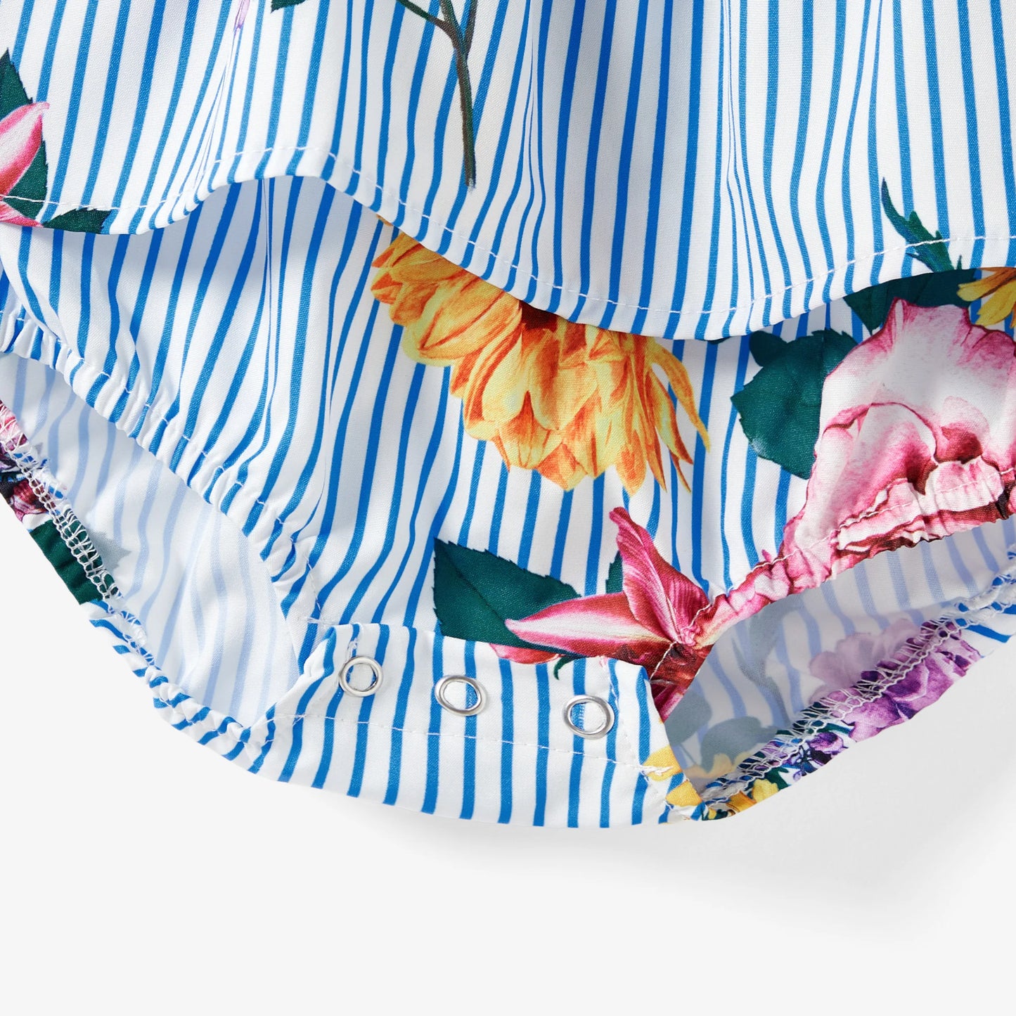 Family Matching Sets Denim Blue Short-Sleeve Shirt and Floral Print Shirred Top Strap Dress