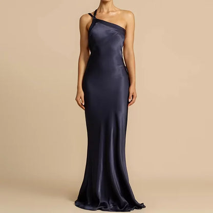 Chic Diagonal Collar Women Casual Dress Elegant Ladies Sleeveless Party Dress Female Sexy Hollow Out Solid Dresses 2024 Vestido