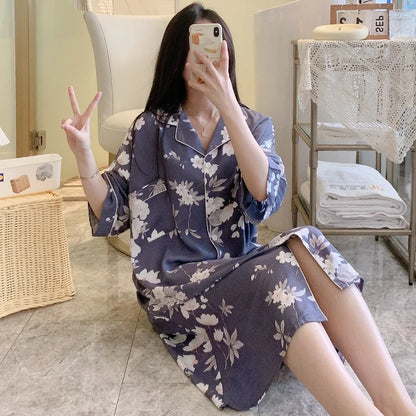 New Summer Nightgowns Women Nightwear Flower Cardigan Sleepwear Ladies Home Clothes Big Size Loungewear Women Pajamas Nighties