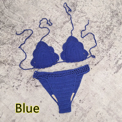 3 Piece Hand Crochet Beach Bikini Set Women Swimwear Cover UP Mini Skirt Swimsuit Suit