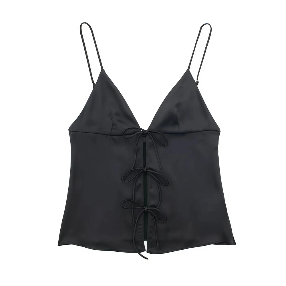 V Neck Tank Tops for Women, Thin Straps, Female Cami, Front Tie, Sexy, Fashion
