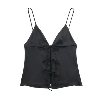 V Neck Tank Tops for Women, Thin Straps, Female Cami, Front Tie, Sexy, Fashion