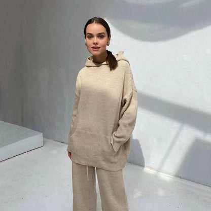 Loungewear Women  High quality Pant Hoodie Fabric Knitted Sweatshirt and Sweatpants And Hoodie Set 2 Piece Set Hoodie