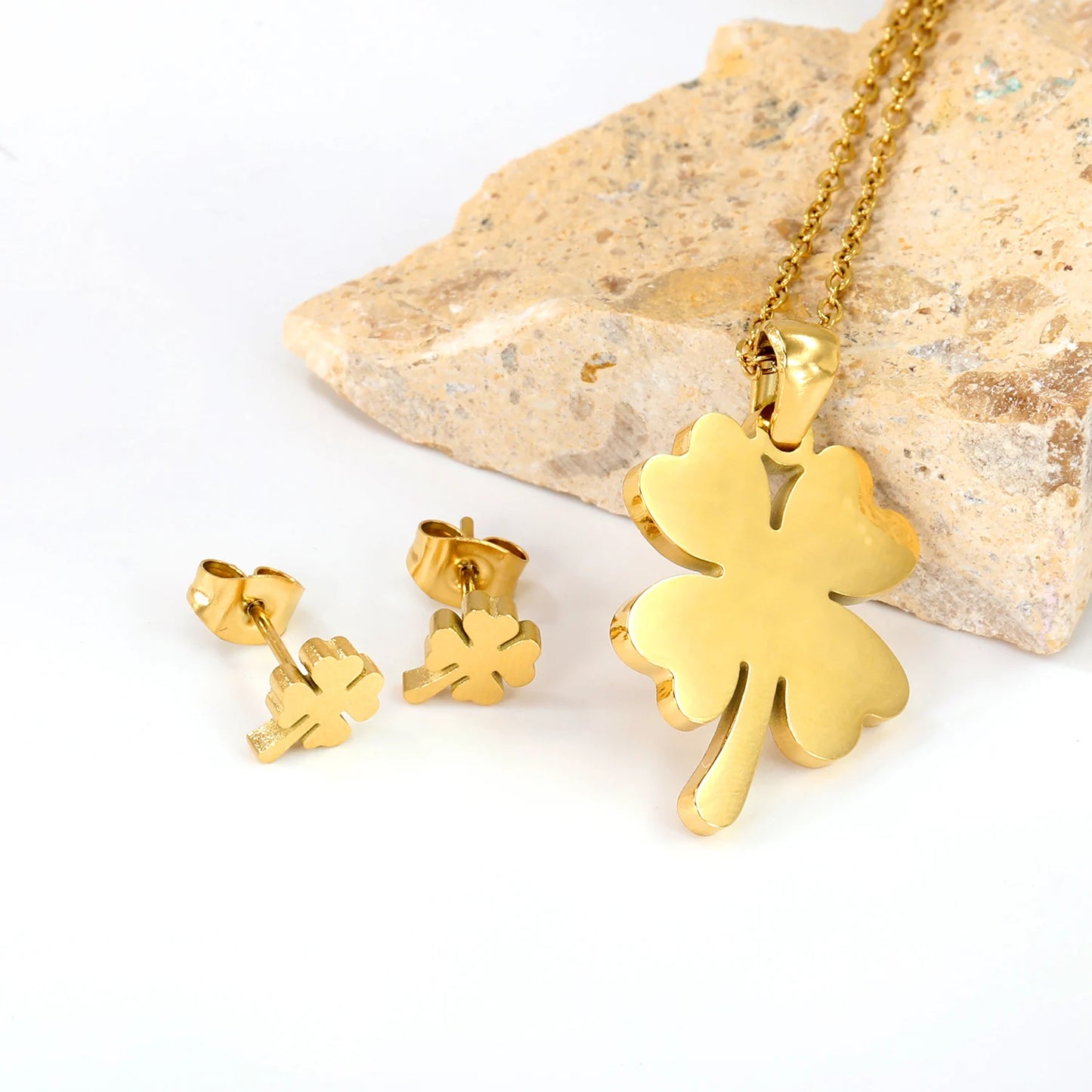 Trendy Jewelry Set Stainless Steel Silver/Gold Color Woman/Men Wholesale Heart Pendant Necklace Earings Bridal Sets