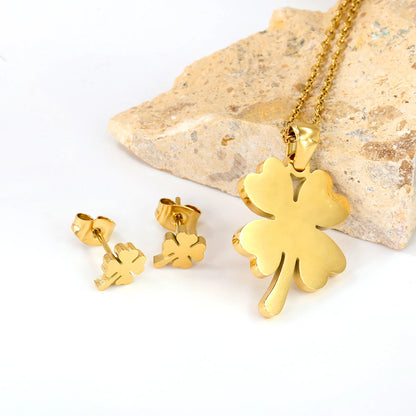 Trendy Jewelry Set Stainless Steel Silver/Gold Color Woman/Men Wholesale Heart Pendant Necklace Earings Bridal Sets