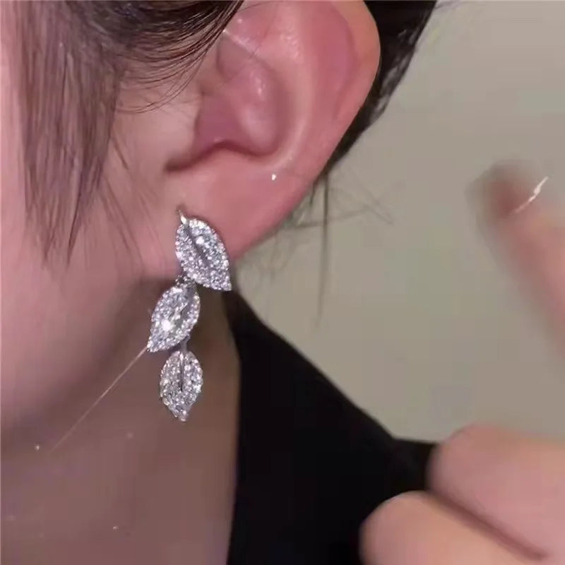 925 Silver Needle Crystal Leaf Long Tassel Earrings For Women 2025 Trending New Fairy Women's Drop Earrings Two Wearing Methods