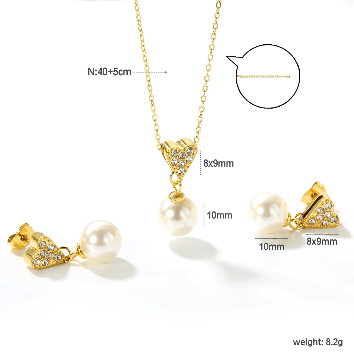 Stainless Steel Set Jewelry Woman Imitation Round Pearl Jewellry Sets Wedding Party Dangle Drop Earrings Necklace